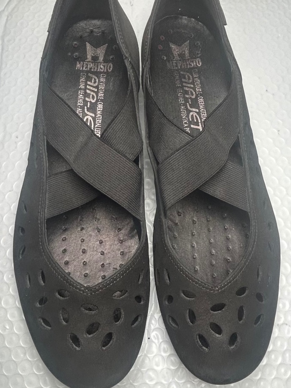 Mephisto Air Jet Criss Cross Strap Ballet Flats Black Comfort Shoes Women Sz 8.5